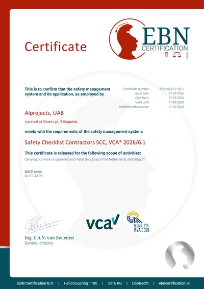 EBN Certification safety management system certificate — VCA* 2026/6.1, certificate EBN.VCA.12190.1